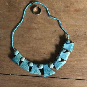 Chunky turquoise short necklace.  Very unusual. Beautiful stones  ring too